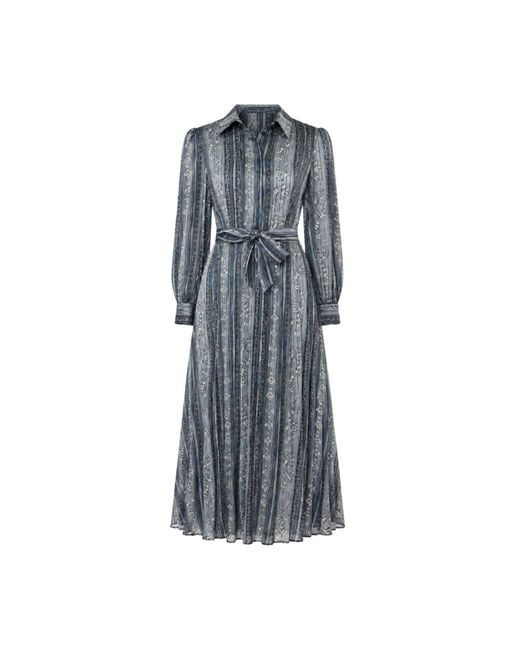 John Abgin Gray Satin Printed Pleated Midi Shirt Dress