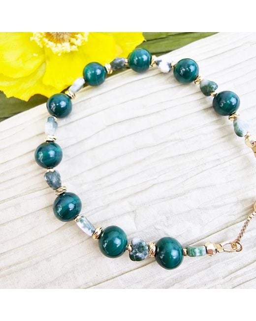 Farra Green Malachite And Heart Agate Adjustable Bracelet