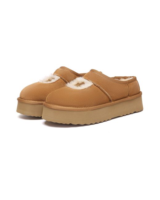 EverAu Australia Brown Plumed Ankle Platform Slippers