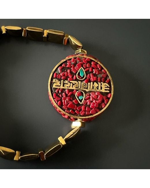 Ebru Jewelry Brown Om Mani Padme Hum Coral Mantra Bracelet