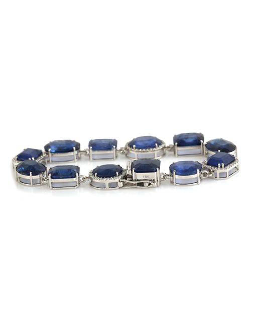 Artisan 18k White Gold In Natural Blue Sapphire With Pave Diamond Fixed & Flexible Bracelet