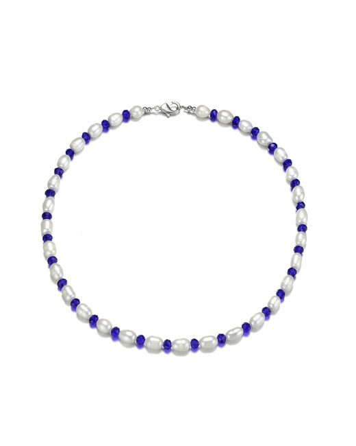 Genevive Jewelry Blue Sterling Plated With Cubic Zirconia & Bead Necklace