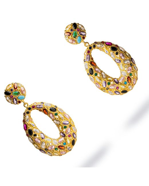 Ebru Jewelry Metallic Multi Gemstone & Stylish Look Chunky Dangle Earrings