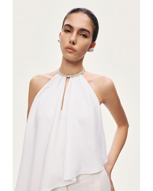 Nocturne White Embellished Halter Blouse