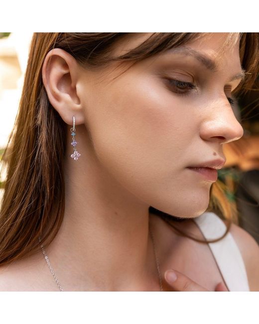 Spero London White Pastel Clovers Pave Drop Earrings