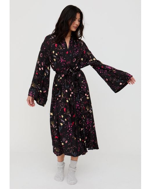 Lily and Lionel Black Corina Kimono Style Love Letter Print Robe