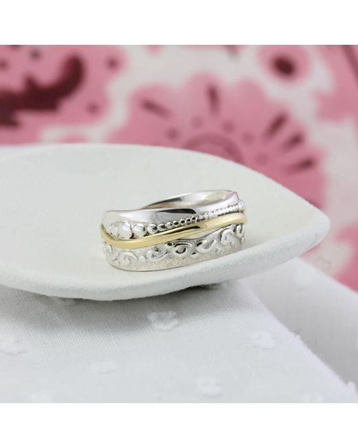 Isla Silver White Handmade & Brass Statement Ring