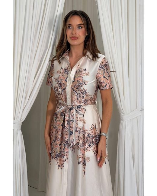 Girl In Mind White Aurora Paisly Print Midi Shirt Dress