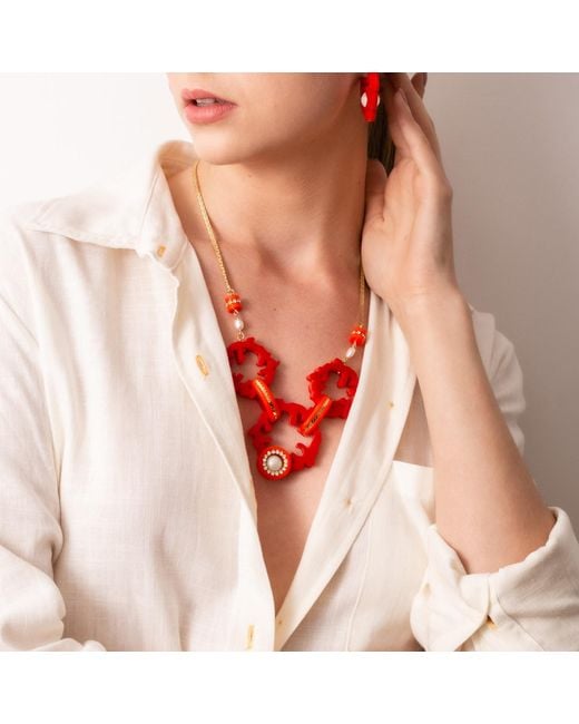 Gissa Bicalho Metallic Handmade Necklace Hoop Coral Clay