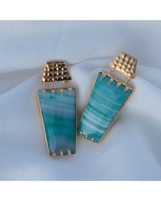 YAA YAA LONDON Multicolor Puerto Rico Teal Determination Gold Gemstone Earrings