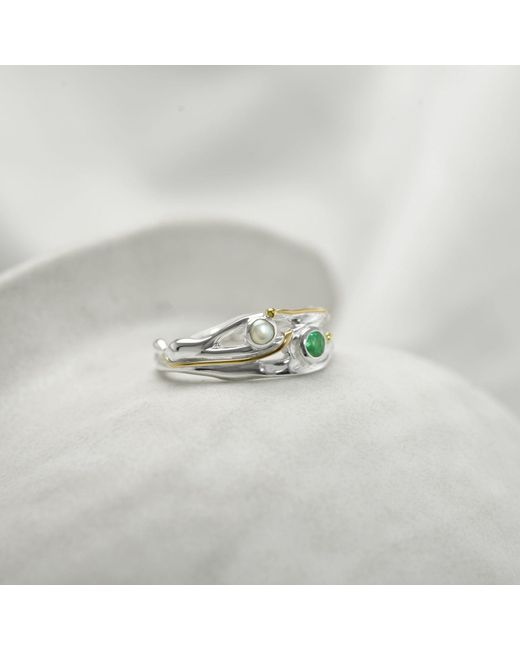 Isla Silver White Sterling Pearl & Emerald Ring