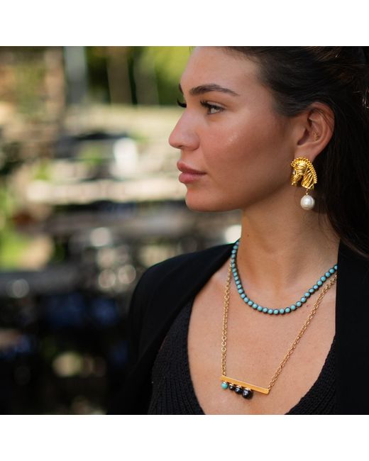 Ebru Jewelry Metallic Majestic Horse & Baroque Pearl Statement Earrings