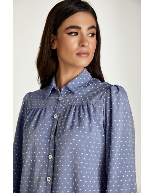 Conquista Blue Denim Style Embroidered Dress With Buttons