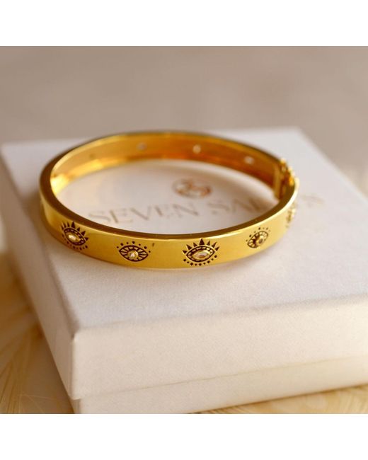 Seven Saints Metallic Evil Eye Protection Bangle, Over Sterling, & Topaz