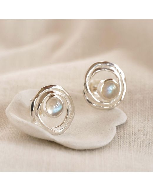 Isla Silver Metallic Handmade Sterling Moonstone Stud Earrings