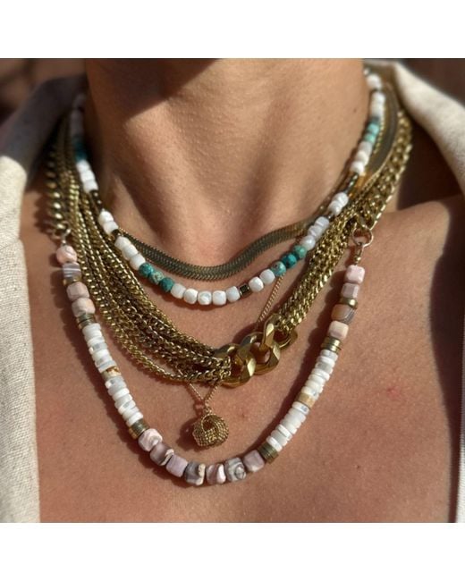 Rachel Nathan Metallic Botswana Agate & Mother Of Pearl Curb Necklace