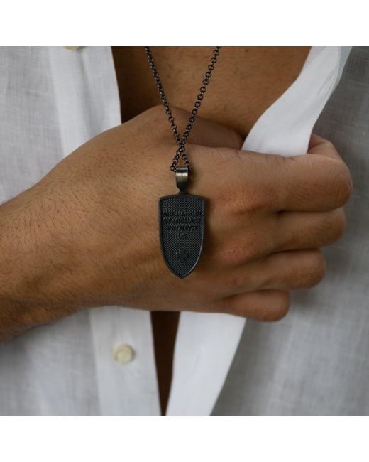 Ebru Jewelry Black Guardian Angel Shield Sterling Necklace for men