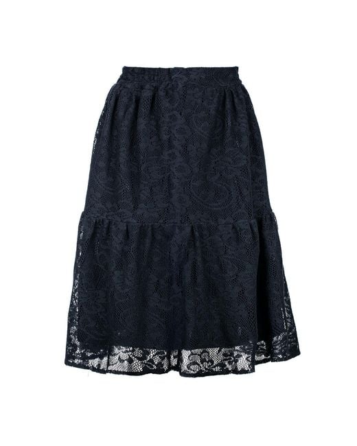 Conquista Blue Lace Jacquard Skirt – Soft Textured Polyester, Below Knee, Elastic Waist