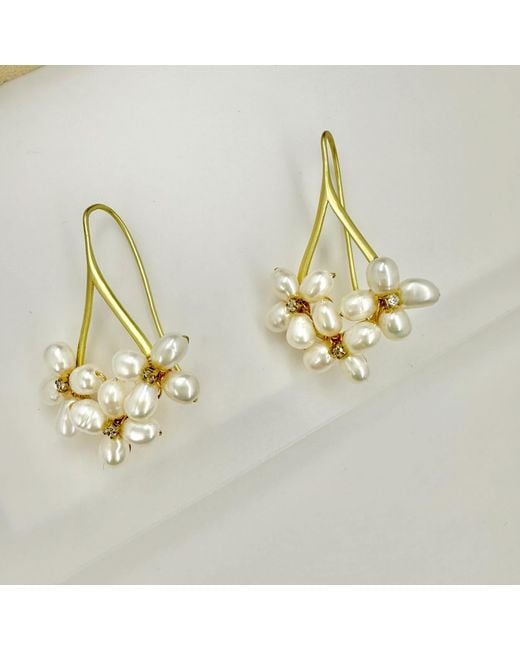 Angel Barocco Metallic Petal Cluster Pearl Drop Earrings