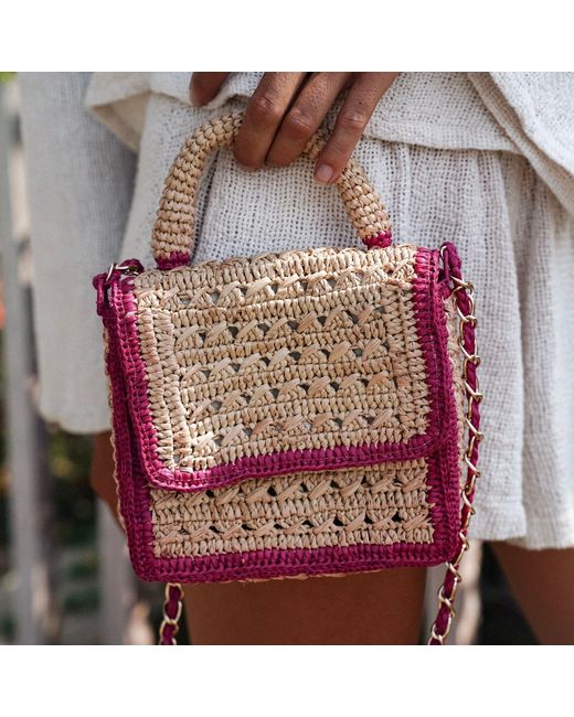 Zanatany Concepts Pink Brouly Raffia Bag- Fushia