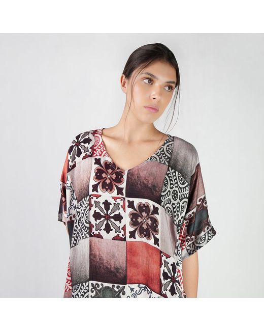 DHARA SHETH DUBAI Brown Celestial Tesserae Mosaic Print Long Cotton Kaftan Dress