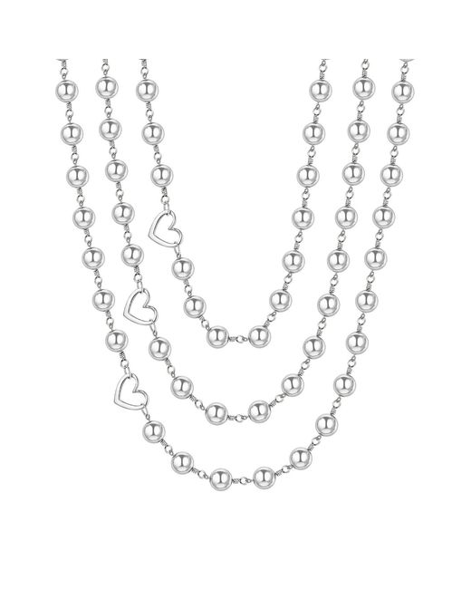 Rejected Hearts Club Metallic Hematite Bead Layered Heart Necklace With Magnetic Clasp