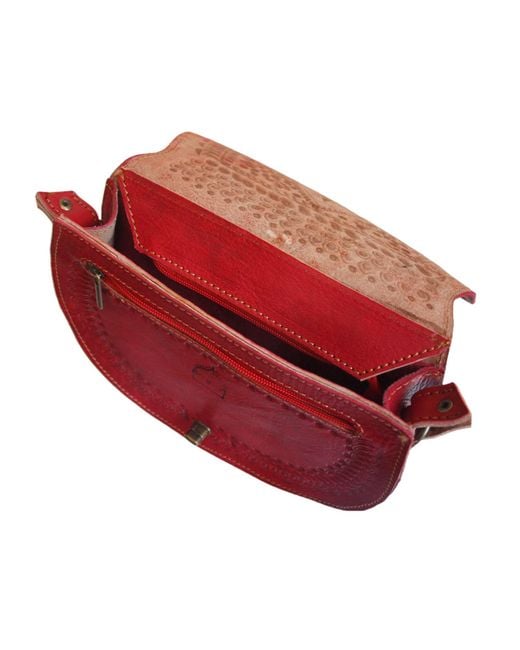 Berber Leather Red The Temara Embossed Saddle Bag