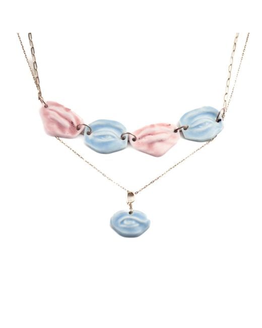H2 Studio Blue My Body Eye With Lip Choker Necklace Set Glossy And