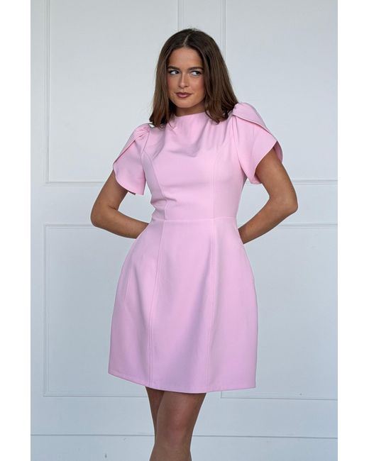 Girl In Mind Pink Ami Tulip Sleeve High Neck Mini Dress