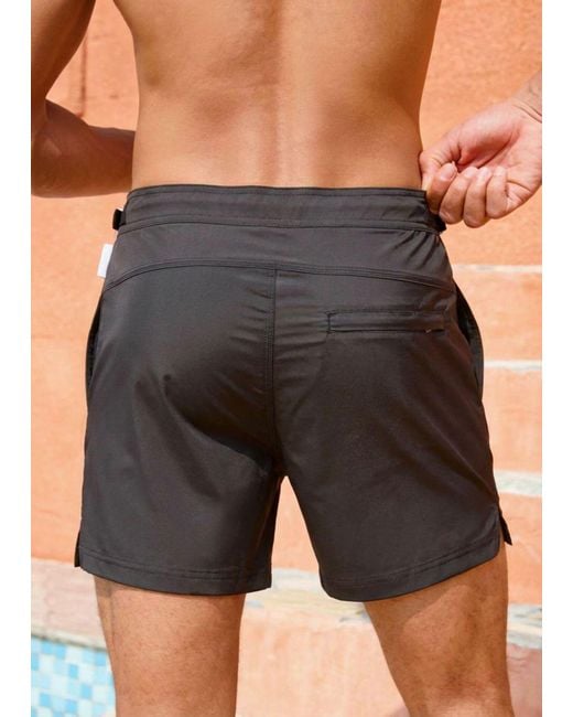 Vayla Black Classic Plain Long Length Swim Shorts With Adjustable Waist for men