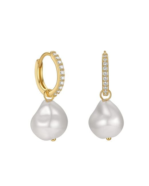 Angel Barocco White Detachable Diamond Huggie Baroque Pearl Earrings