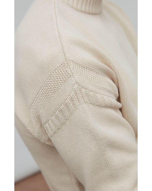 Paul James Knitwear Natural Neutrals Midweight Cotton Linen Sark Mock Neck Gansey Jumper for men