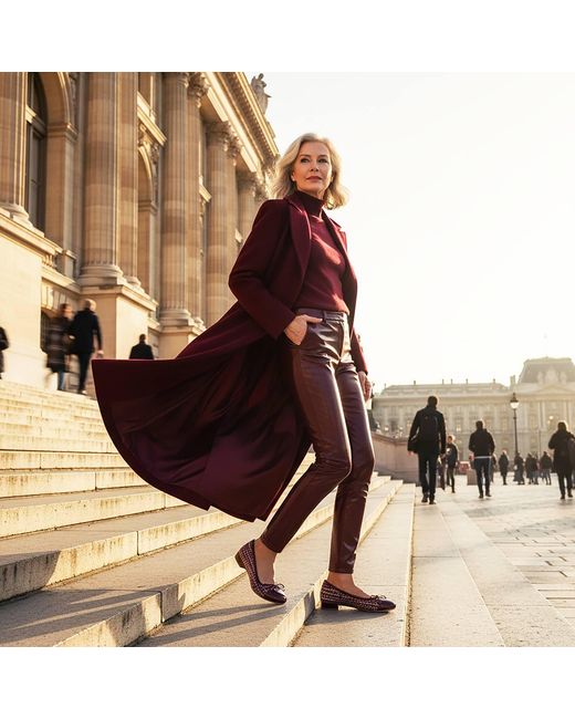 Beautiisoles by Robyn Shreiber Made in Italy Red Beatrice Burgundy Linen & Patent Leather Ballerina