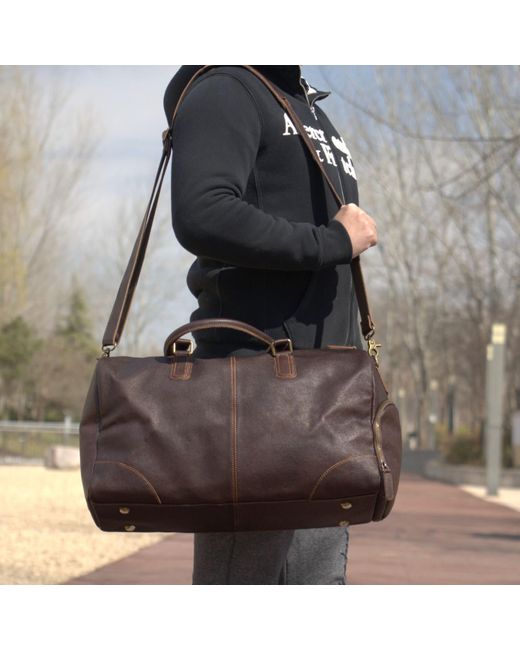Touri Black Genuine Leather Gym Bag With Shoe Storage for men