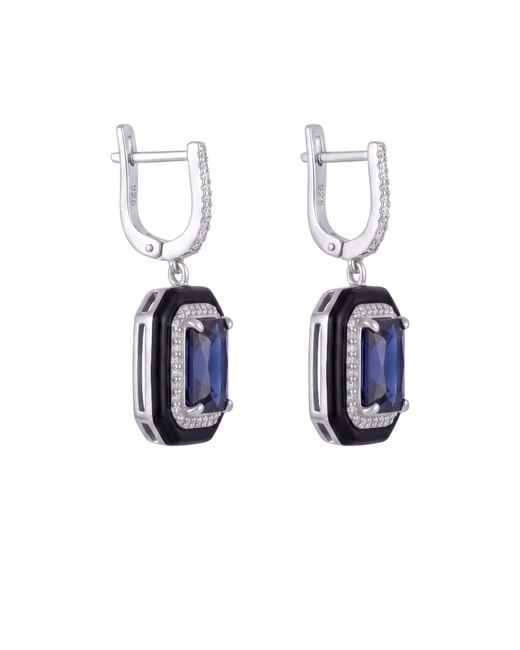 Latelita London Blue Art Deco Sapphire & Enamel Drop Earrings