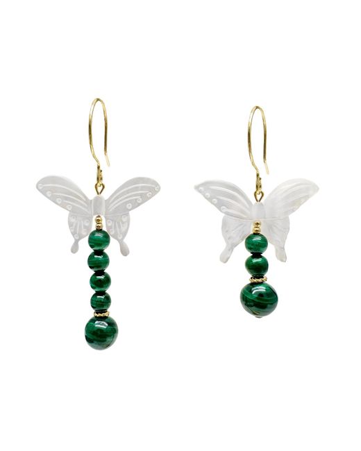 Farra Green Butterfly-Shaped Shell With Malachite Statement Earrings