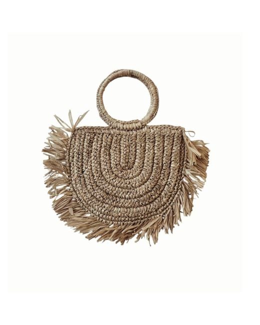 OhSun Metallic Neutrals Minka Raffia Fringe Handbag