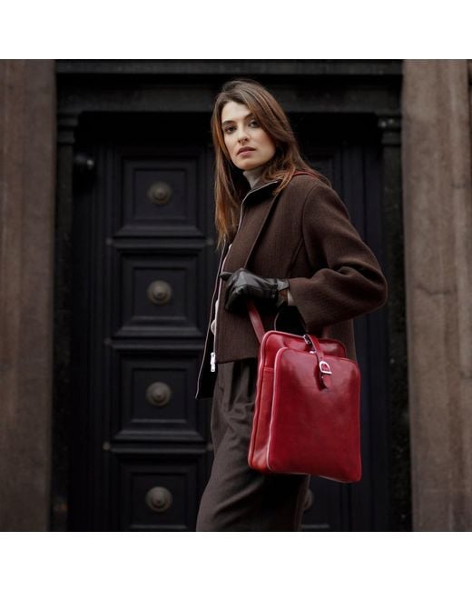 Time Resistance Red Convertible Leather Backpack Shoulder Bag
