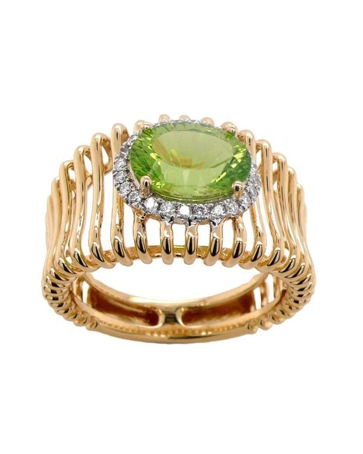 Artisan Metallic Peridot & Diamond Halo Solitaire Ring