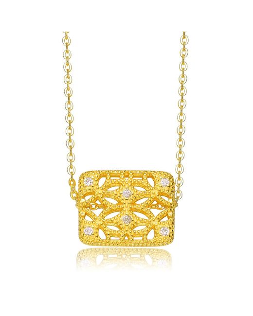Genevive Jewelry Metallic Gold Overlay Cubic Zirconia Intricate Rectangle Necklace