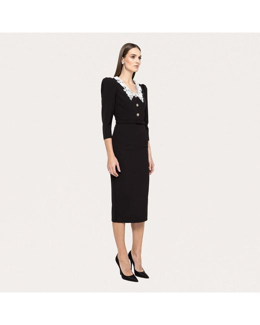 Nissa Black Belted Midi Dress
