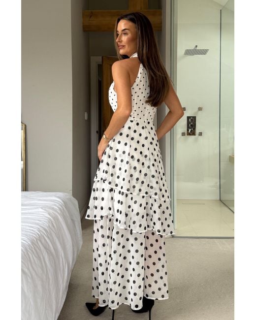 Girl In Mind White Iris Halterneck Layered Maxi Dress Spot Print