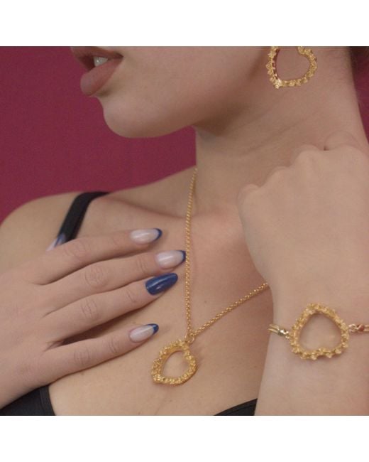 Unaloe Metallic Heart Of Roses Vermeil Bracelet With Double Snake Chain – Italian Handmade Heart Jewelry For