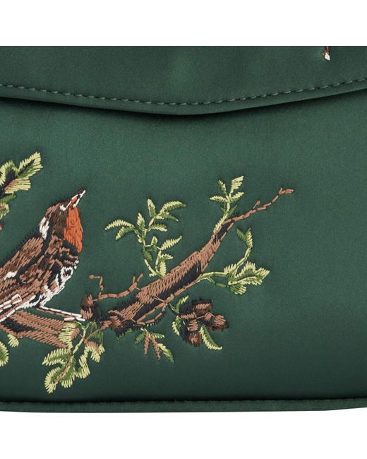 Fable England Green Robin Love Embroidered Satin Tote