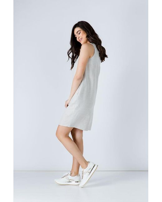 Conquista White Neutrals Linen Sand Colour Sleeveless Sack Dress