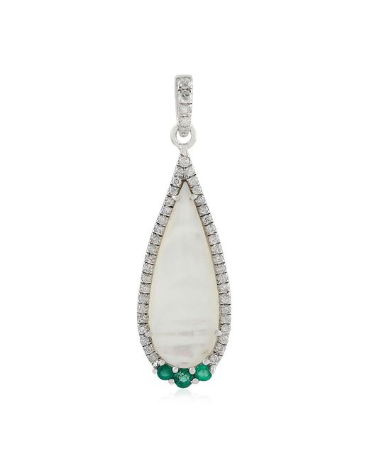 Artisan White Mother Of Pearl, Diamond & Emerald Drop Pendant