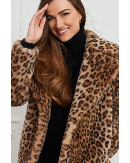 ISSY LONDON Brown Neutrals Lena Leopard Faux Fur Jacket