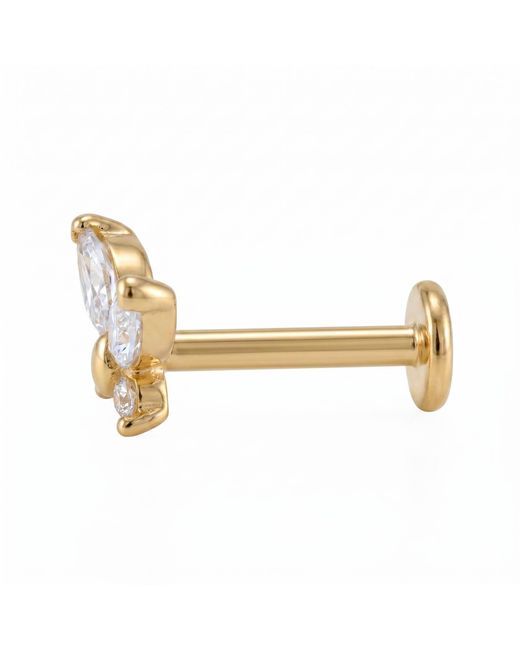 Zahav Jewelry Metallic 14K Solid 18G 8Mm Butterfly Cz Internally Threaded Flat Back Stud