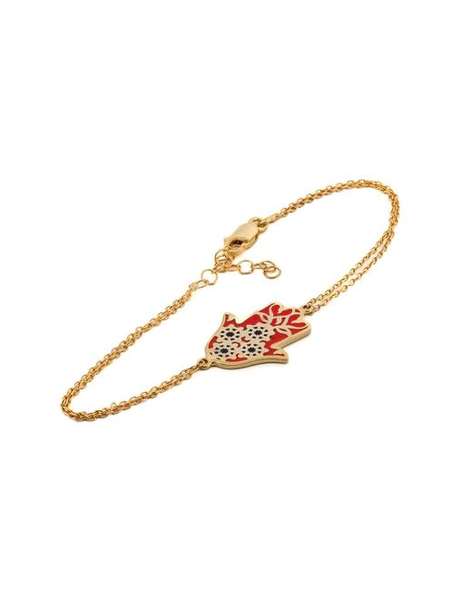 Ebru Jewelry Metallic Enamel Floral Hamsa Hand Vermeil Chain Bracelet