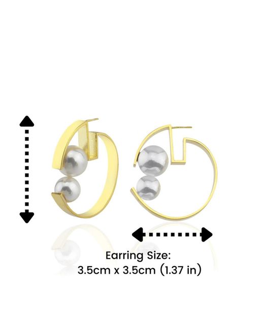 LINYA JEWELLERY Metallic Geometric Hoop Pearl Earrings